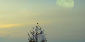 Barco navega hacia la luna